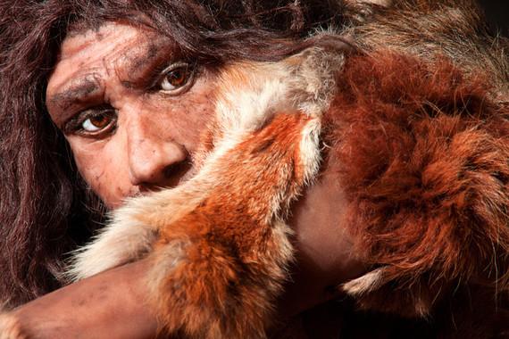 close view of a neanderthal man, focused in eyes expression